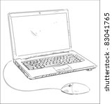 Laptop with mouse cartoon sketch vector illustration