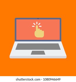 Laptop with mouse click vector icon