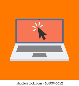 Laptop with mouse click vector icon