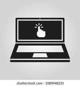 Laptop with mouse click vector icon