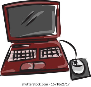 Laptop with mouse, illustration, vector on white background.