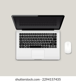 Laptop with mouse mockup. Top view. 