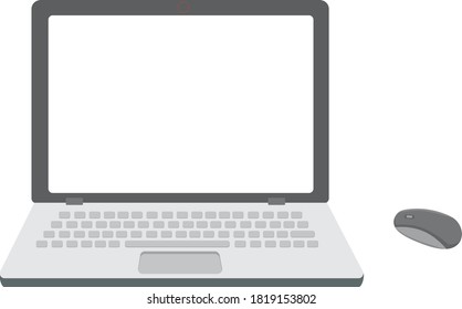 portátil con ratón en la ilustración de la tabla. Ilustración de material vectorial aislada en fondo blanco para burla de diseño.