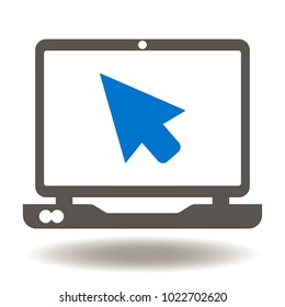 Laptop Mouse Pointer Icon Vector. Lap Top Mobile Business Computer Illustration.  Office Digital Notebook Logo Symbol.
