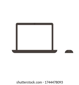 Laptop with mouse, vector icon. Flat style, cartoon design, eps 10.
