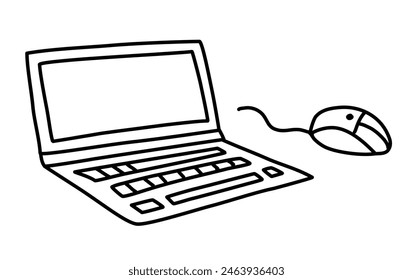 Portátil y ratón. Ilustración vectorial