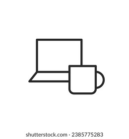 Laptop and mug. Simple vector icon.