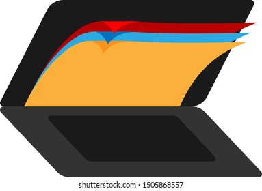 a laptop with multi-colored sheets of paper instead of a screen