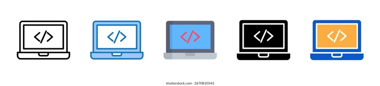 Ícones de vários estilos do laptop definem a ilustração do vetor de design.
