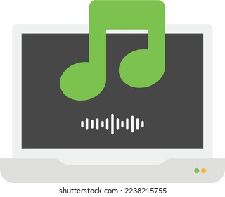 laptop music audio vector flat illustration
