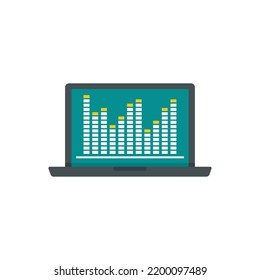 Laptop music equalizer icon. Flat illustration of laptop music equalizer vector icon isolated on white background