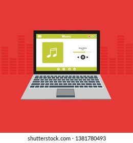 laptop music software user interface design concept isolated on colored background flat vector illustration - Vector