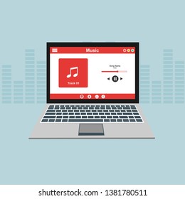 laptop music software user interface design concept isolated on colored background flat vector illustration - Vector
