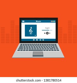 laptop music software user interface design concept isolated on colored background flat vector illustration - Vector