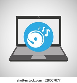laptop music technology console disk vector illustration eps 10