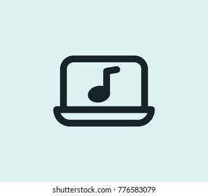 Laptop musical program icon line isolated on clean background. Computer concept drawing icon line in modern style. Vector illustration for your web site mobile logo app UI design.
