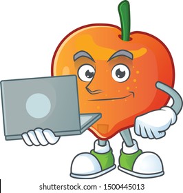 With laptop nectarian fresh cartoon character with mascot