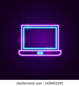 Laptop Neon Label. Vector Illustration of Electronics Promotion.