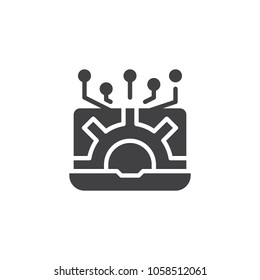 Laptop and network settings vector icon. filled flat sign for mobile concept and web design. Information Technology simple solid icon. Symbol, logo illustration. Pixel perfect vector graphics