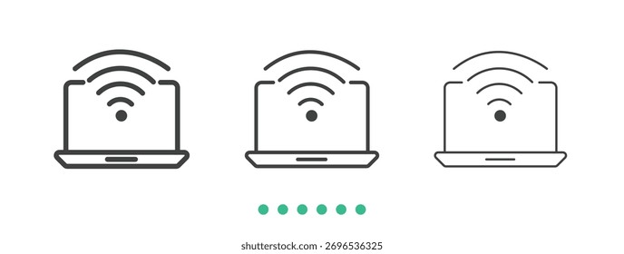 Laptop networking icon. Thin line icon vector