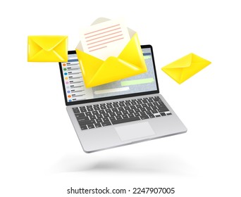 laptop with new letters. 3d vector banner 