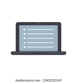 Laptop new playlist icon flat vector. Music album. Song list isolated
