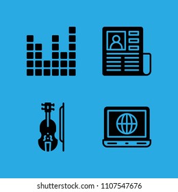 laptop, newspaper, sound bars and violin icons vector in sample icon set for web and graphic design