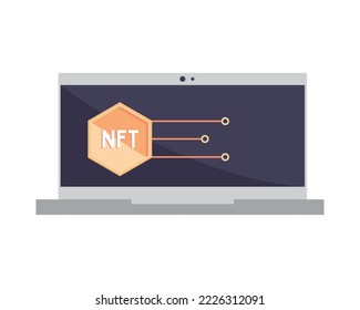 pantalla plana de icono de NFT y laptop