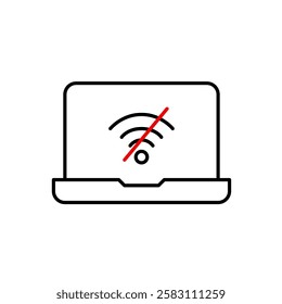 Laptop and no wi-fi symbol. Airplane mode, no internet connection. Pixel perfect vector icon