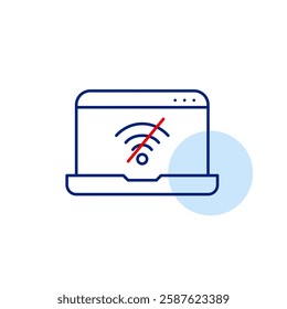 Laptop and no wi-fi symbol. Offline mode, lost connection. Pixel perfect, editable stroke vector icon