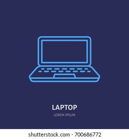 Laptop notebook with blank screen flat line style icon. Wireless technology, portable computer sign. Vector illustration of communication equipment for electronics store.