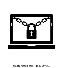 laptop, notebook with chain and lock icon. security icon