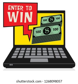 Laptop or notebook computer business concept with text Enter to Win, vector illustration