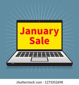 Laptop or notebook computer business concept with text January Sale vector illustration