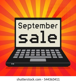 Laptop or notebook computer, business concept with text September Sale, vector illustration