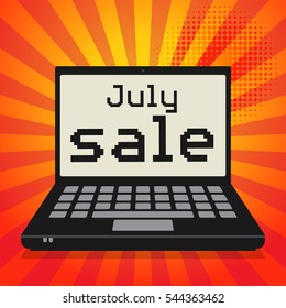 Laptop or notebook computer, business concept with text July Sale, vector illustration