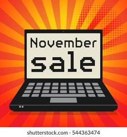 Laptop or notebook computer, business concept with text November Sale, vector illustration