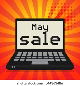 Laptop or notebook computer, business concept with text May Sale, vector illustration