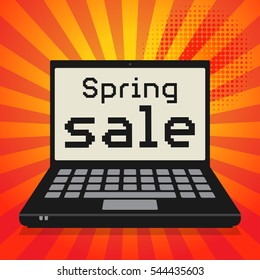 Laptop or notebook computer, business concept with text Spring Sale, vector illustration