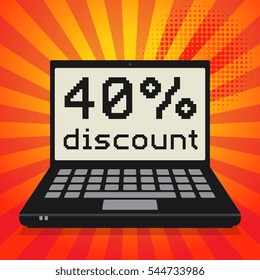 Laptop or notebook computer, business concept with text 40 percent discount, vector illustration