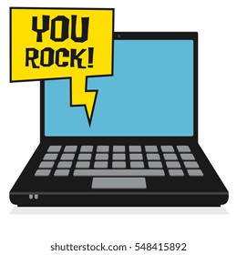 Laptop or notebook computer, business concept with text You Rock, vector illustration