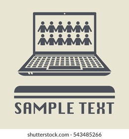 Laptop or notebook computer with Business people, conference icon or sign, vector illustration