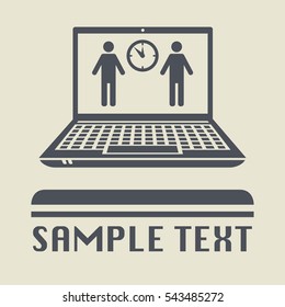 Laptop or notebook computer with Business people, conference icon or sign, vector illustration