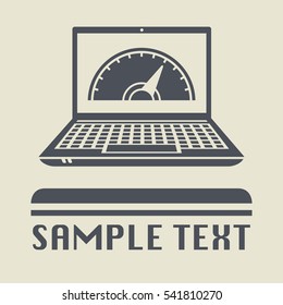 Laptop or notebook computer with car instruments icon or sign, vector illustration