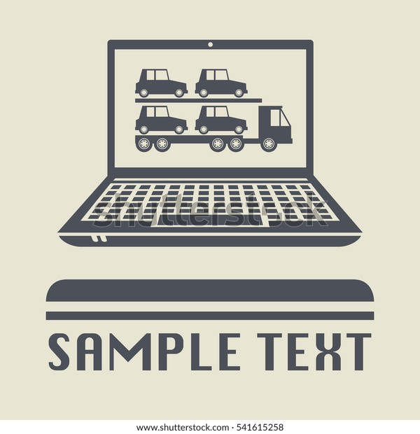 Laptop or notebook computer with car\
transportation icon or sign, vector\
illustration
