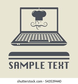Laptop or notebook computer with Chef with a mustache icon or sign, vector illustration