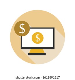 Laptop or notebook computer with Coins or cash and drop shadow