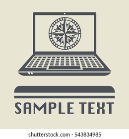 Laptop or notebook computer with Compass icon or sign, vector illustration