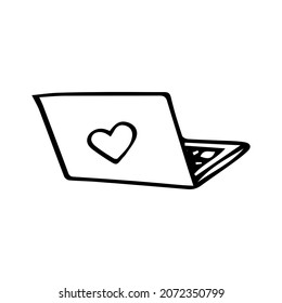 laptop notebook computer cute line art with heart