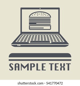 Laptop or notebook computer with Fast food icon or sign, vector illustration